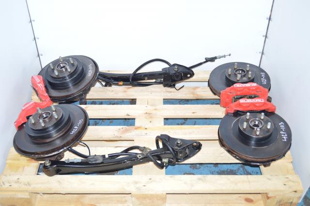 JDM Subaru WRX 5x100 Red 4 Pot & 2 Pot Brake Caliper, Rotors, Hubs & Trailing Arms For Sale