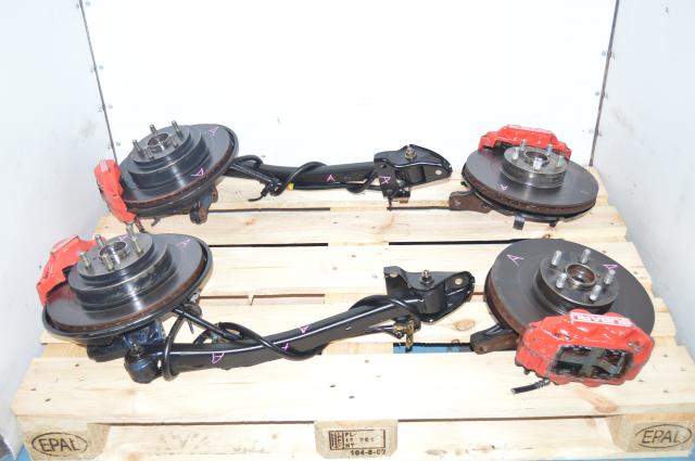 Used JDM Front 4 Pot & Rear 2 Pot Red Calipers and 5x100 Hub Kit for Sale