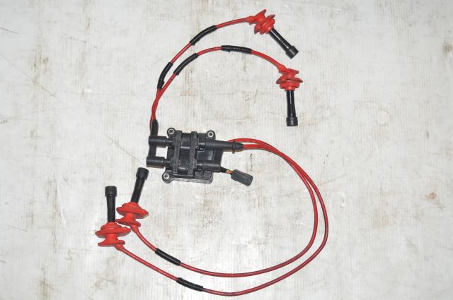 JDM Subaru Impreza EJ20 EJ25 Ignition Coil, Plugs and Red Wires for sale
