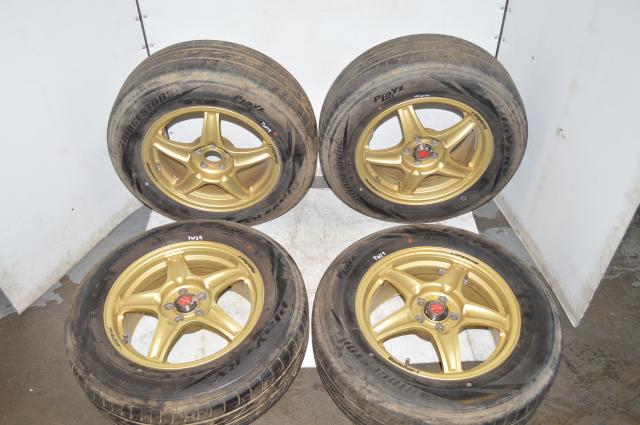 Gold WedsSport RS-5 SSTSSC 16x7 Wheels w/Bridgestone PlayZ Tires for 2002-2007 5x100 Applications
