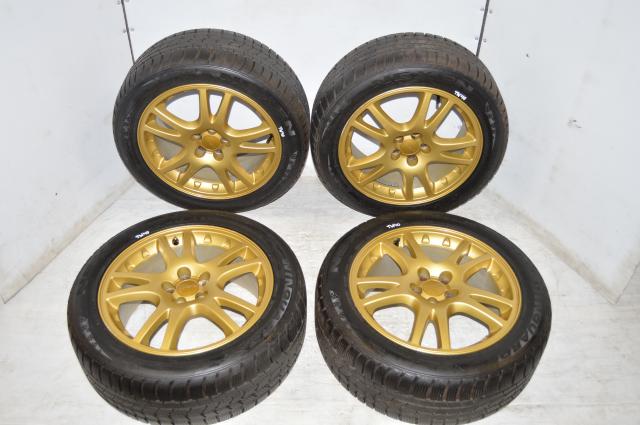 Used JDM Version 7 GDA GDB 5x100 Gold OEM Mags for Sale with NEXEN Winguard Tires 225/50R17