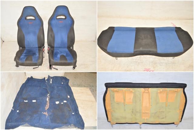 Used JDM Subaru STi Blue Front Seats, Rear Bench & Interior Carpet For Sale 2002-2007