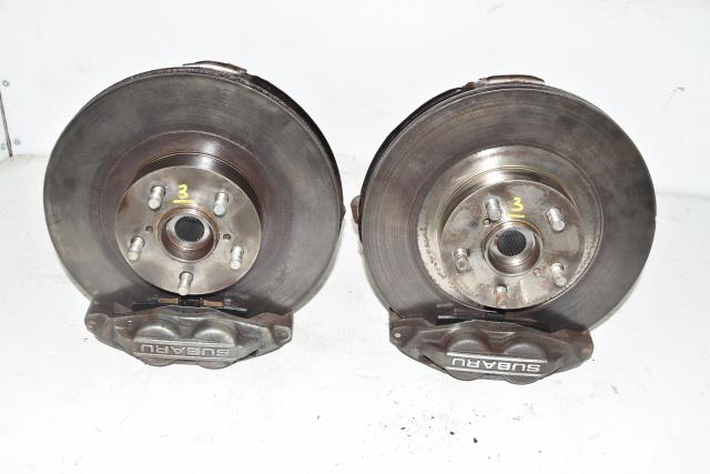 5x100 Subaru WRX 4 Pot Front Calipers with Rotors, Hubs & Backing Plates for Sale
