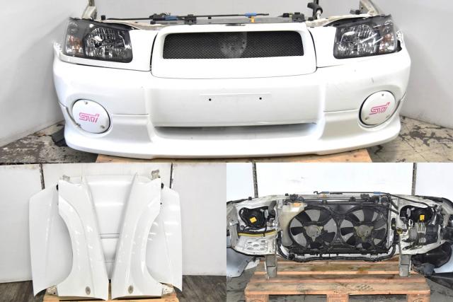 JDM Forester XT SG5 03-05 Nose Cut with STi Bumper Cover, Aftermarket Mesh Grille, Hood, Fenders, Sideskirts, Headlights & Radiator Support