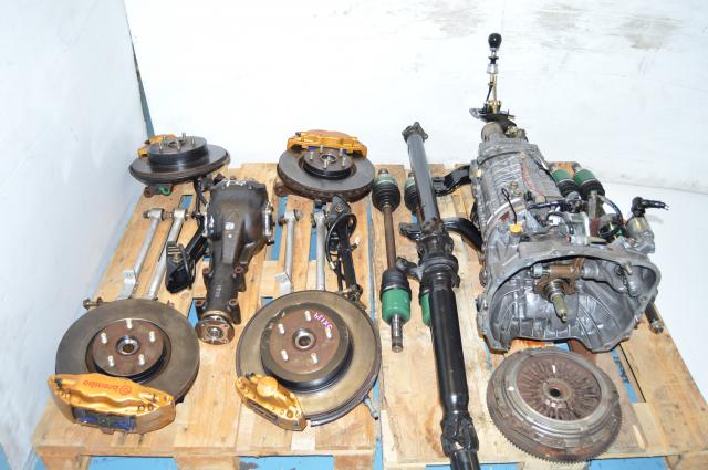 Subaru WRX STi 2002-2007 Version 8 DCCD TY856WB6KA 6-Speed Compelte Transmission Swap For Sale with Axles, 5x114 Hubs, Rear R180 Diff & Subframe