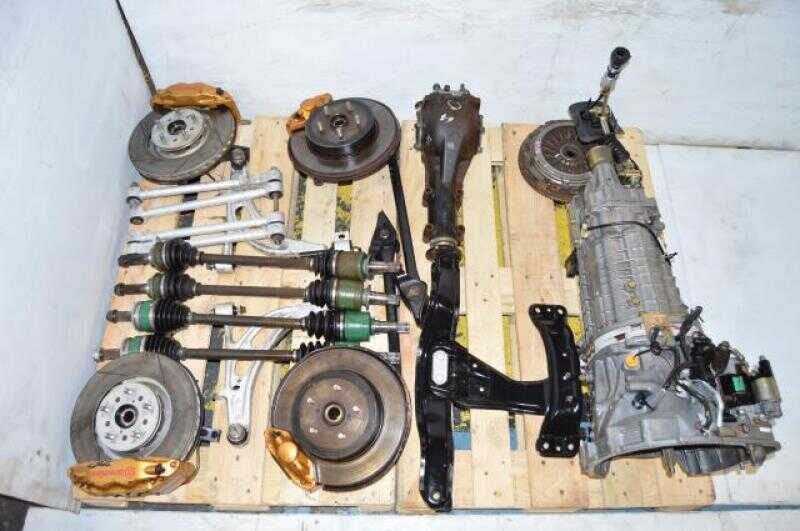 Used Subaru STi 2002-2007 TY856WB6KA 6 Speel Transmission Swap with Brembo Calipers, 5x114.3 Hubs, Axles & Matching Rear Differential For Sale