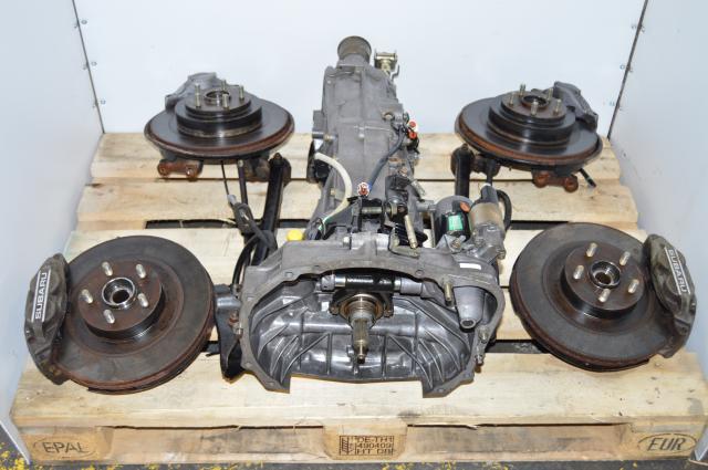 JDM 5 Speed Subaru WRX 2002-2005 Transmission with 4.444 Rear Differential, Axles & 4/2 Pot Assembly For Sale