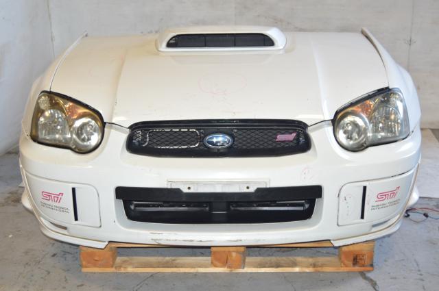 JDM STi 04-05 Version 8 Blob Eye Sedan White Front End Conversion Package,  Nose Cut With Fenders, HID Headlights, Grill, Hood, Radiator, Rad Support
