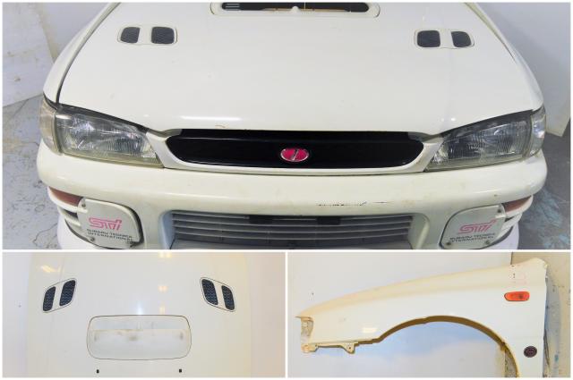 GC8 Version 4 JDM Subaru Impreza STi 1996 White Nose Cut with, Hood, Fenders, Headlights, Foglight Covers Front Bumper Cover & Rad Support For Sale