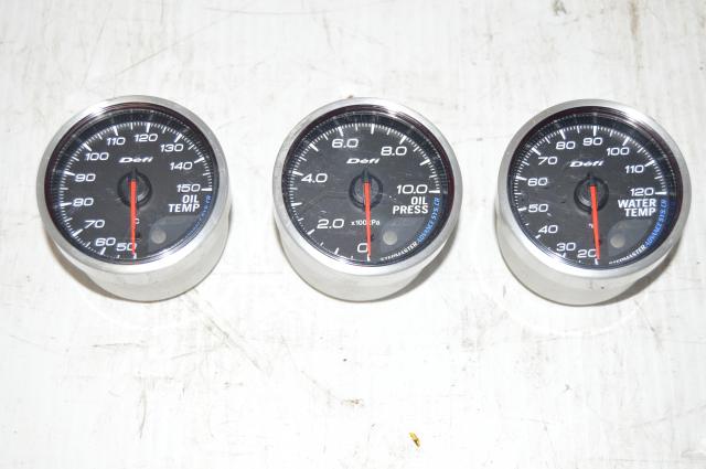 Defi Stepmaster 60mm Advance CR Water Temp. Oil Temp and Oil Pressure Gauges w/Peak and Warning 