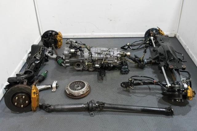 JDM Subaru TY856WB7KA Version 9 02-07 6-Speed Transmission Swap with Brembos, R180 3.54 Diff, Subframes, 4 Corner Axles & Clutch Assembly for Sale.
