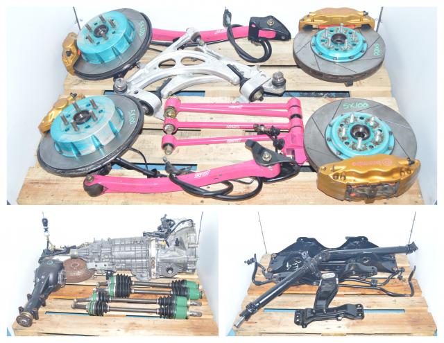 JDM V7 TY856WB1CA Non-dccd Front LSD Version 7  6-speed Transmission Swap with 4 Corner Brembos, Axles, 5x100 Hubs, Flywheel, Pressure Plate, Project Mu discs, Pink Lateral Links, Pink Rear Arms,  Rear R180 Differential For Sale