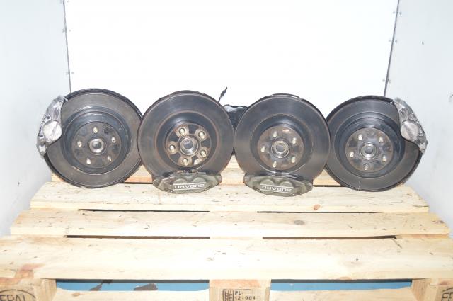 JDM Used Subaru WRX 4 Pot Front and 2 Pot Rear Grey Brake Calipers w/Hubs, Trailing arms, Discs, Pads and Rotors for sale