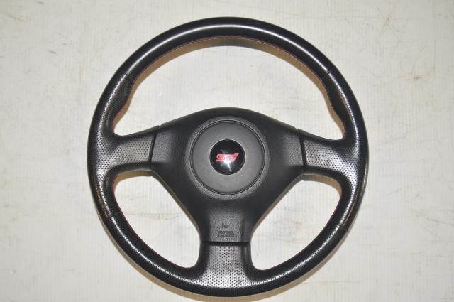 Subaru JDM Version 9 Black & Red Stitching STI Steering Wheel for 2005-2007