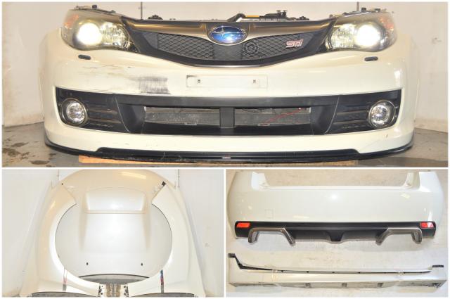 Subaru STI Version 10 Aspen White Complete Front Nose Cut w/HIDs, Fenders, Fogs, Hood, Rear Bumper, Sideskirts, Splitter, Rad and Support for 2008-2014 STI