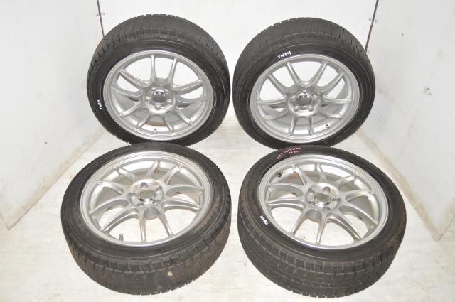 Enkei PF01 17x7 Wheels with Dunlop Winter Tires for 5x100 Subaru Applications ET48