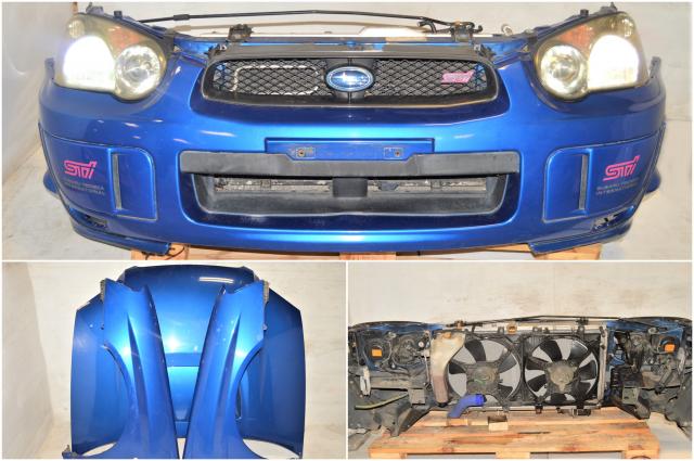 Used Subaru STi 2004-2005 Blobeye Version 8 WRB Nose Cut / Front End with HID Headlights, Foglight Covers, Fenders & Radiator for Sale