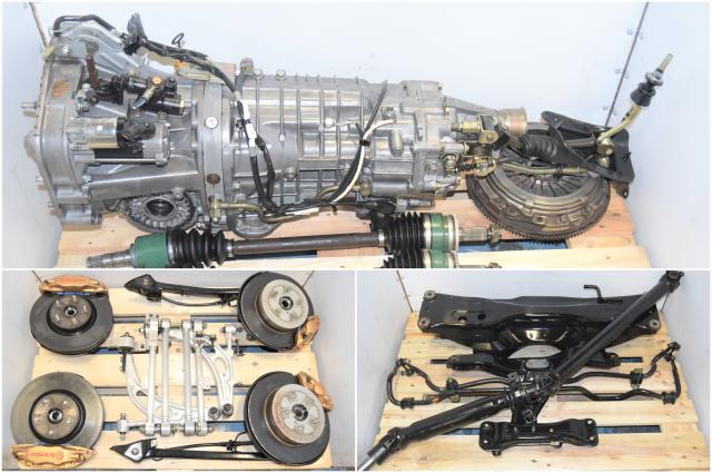 Used JDM Subaru STi TY856WB7KA DCCD Transmission with 5x114 Hubs, Brembo Calipers, Aluminum Control Arms, Lateral Links, Driveshaft, Axles & R180 3.54 Rear Differential