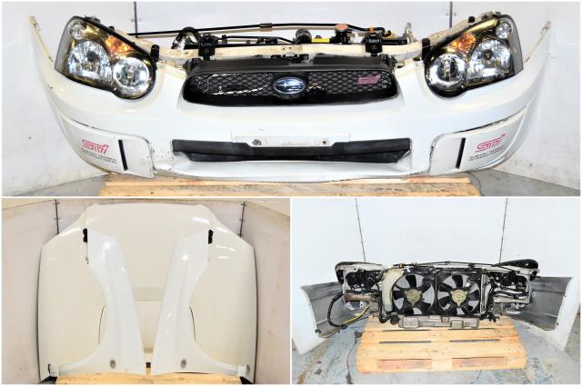 Used JDM GD White Nose Cut with Non-HID Headlights, Rad Support, Fenders, Hood, STi Grille and Radiator Assembly
