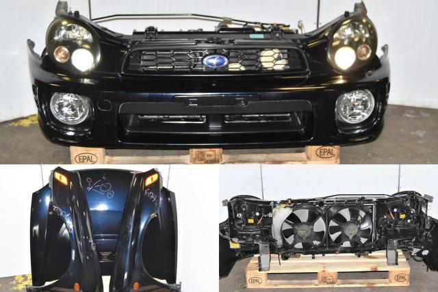 Used JDM Subaru Version 7 GDA WRX 2002-2003 Dark Blue Bugeye Nose Cut with Fenders, HID Headlights, Rad Support & Hood