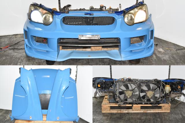 Used JDM Subaru Version 8 WRX STi Nose Cut with Fiberglass Charge Speed Bumper Covers & Sideskirts, HID Headlights, Fenders & Radiator Support